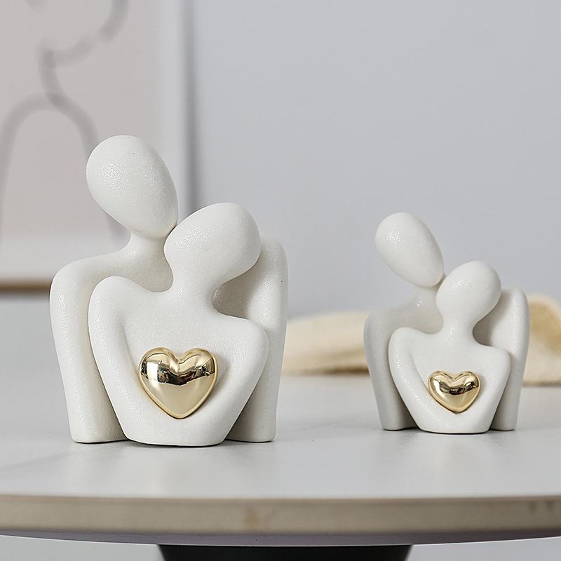 Nordic Abstract Couple Statue Simple Character Sculpture Couple Hug Art Decoration Ceramic Crafts Ornaments