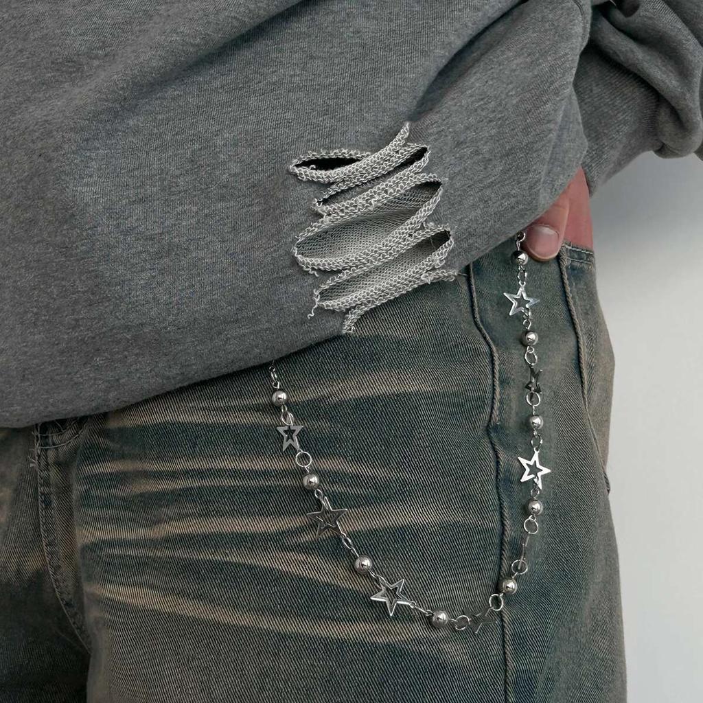 IngeSight.Z Punk Hip Hop Five-Pointed Star Jeans Chain Keychain Men New Trendy  Spider CCB Bead Pants Chain Decoration Jewelry