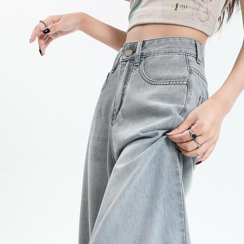 Women's Blue Wide-Leg Loose Fit Jeans - 2024 Summer Casual Floor-Length Pants