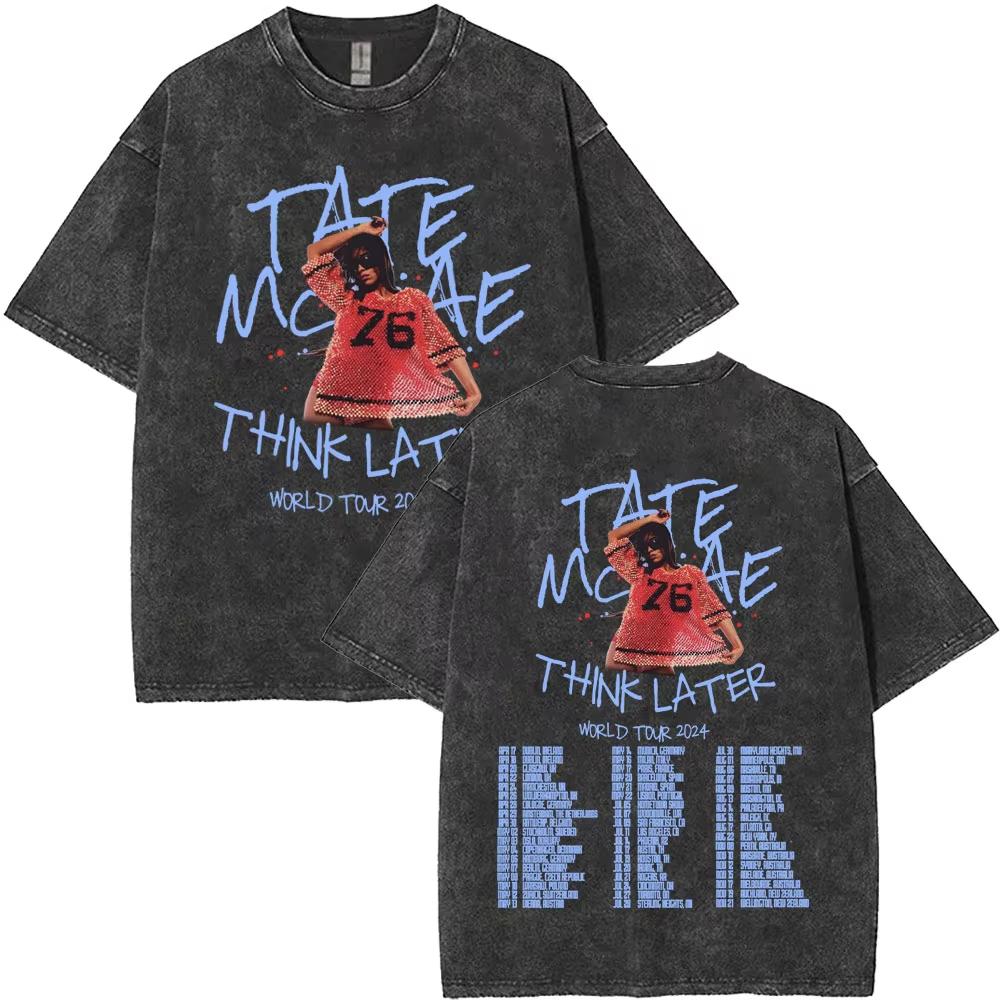 Gewaschenes Vintage Singer Tate Mcrae The Think Later Welttournee T-Shirt Herren Damen Modetrend Oversized T-Shirts Streetwear Unisex