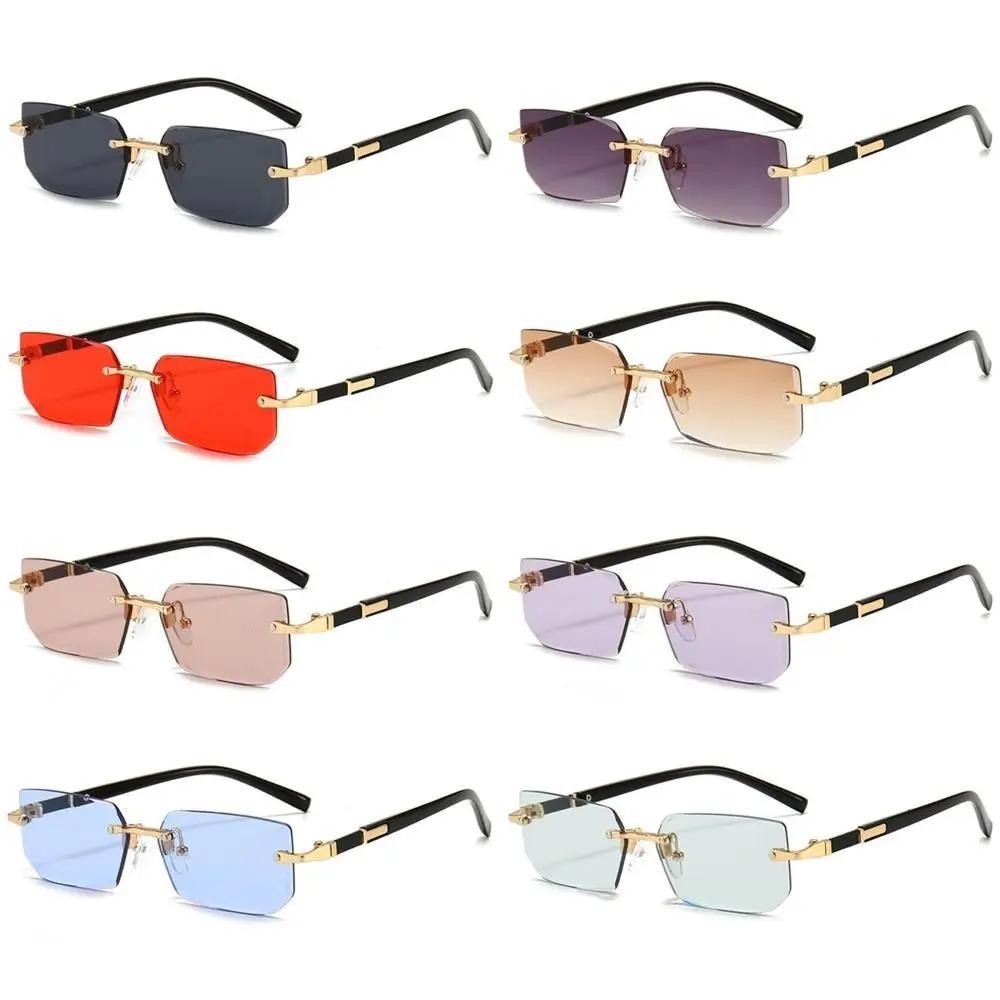 Retro Women Sunglasses Brand Designer Fashion Rimless Gradient Sun Glasses Shades Lady Cutting Lens Ladies Frameless Eyeglasses