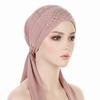 Solid Color Muslim Headscarf Hat Thin Summer Rhinestone Hijab Caps  Ramadan