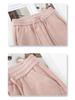 Women's Pink Tweed Wide-Leg Pants, Autumn/Winter 2024 Style, High-Waisted, Draped Straight-Leg, Casual Winter Glutinous Rice Design