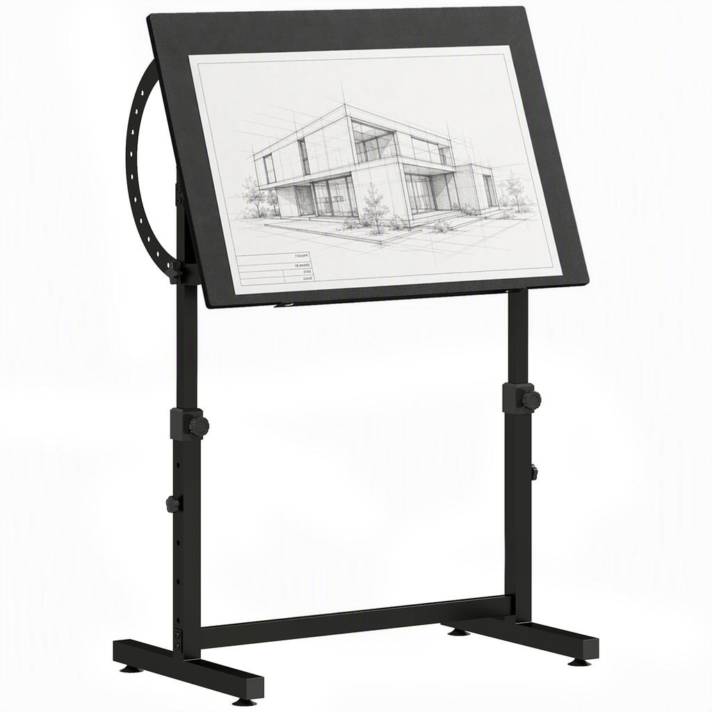 Tiltable Drafting Table, 0-85 Degrees, Height-Adjustable, Non-Slip Edge, Steel Frame, Black
