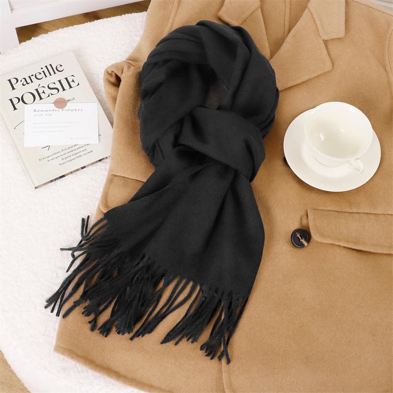 30*180cm Korea Styles Solid Color Cashmere Winter Warm Women Scarf Thicken Shawl Tassels Pashmina Hijab Wrap Windproof Foulard