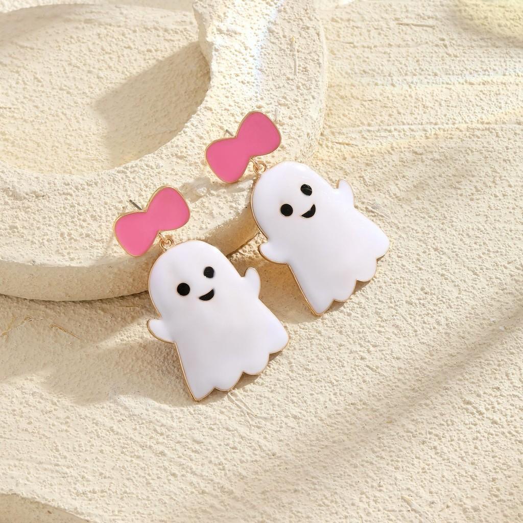 

Enchanting Cute Ghost Bow Earrings Stylish Alloy Halloween Jewelry For Young Women