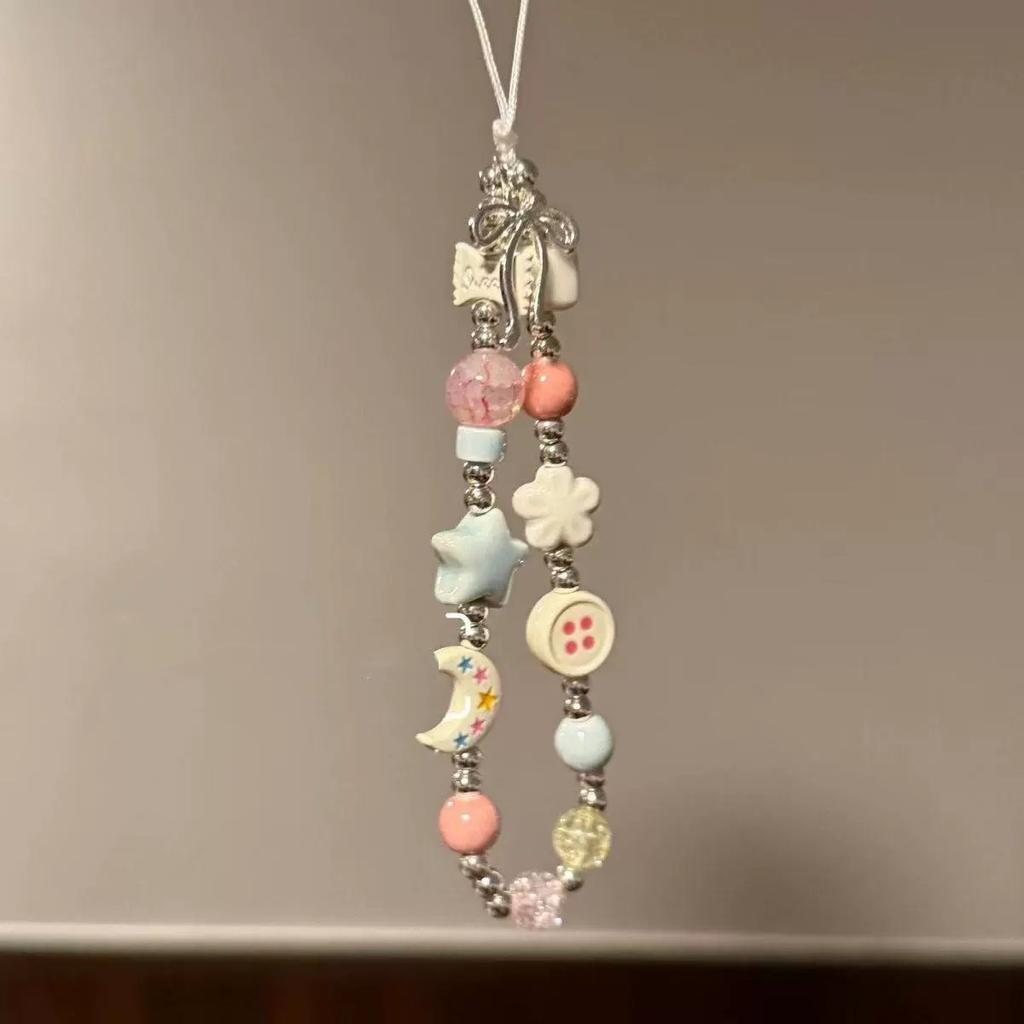 Cartoon Pearl Bowknot Phone Lanyard Anti-lost Detachable Love-heart Butterfly Phone Keychain Phone Chain Wrist Strap