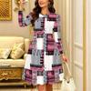 Women Long Sleeve Round Neck Midi Dress Boho Tie Dye Star Floral Dot Print Flared Casual Dress