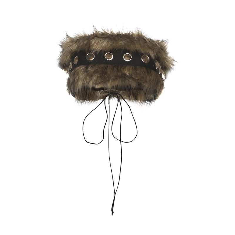 

Хардкор Панк Стиль Пэчворк Плюшевый С Люверсами Пояс Топ-труба для Женщин M коричневый