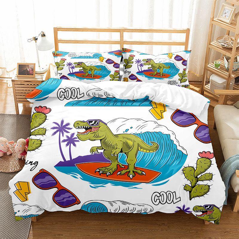 Dinosaur Duvet Cover Set Kids Bedding Set Full/Queen Size 3D Cartoon Animal Duvet Cover for Boys Girl Children Color Quilt Cover