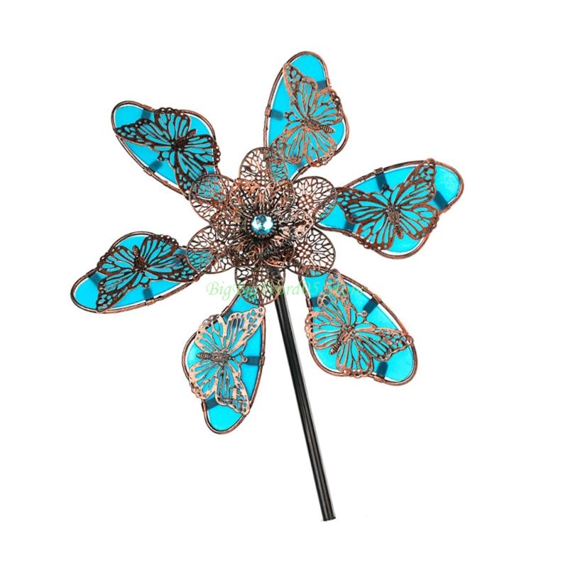 24TE Handcrafted Metal Garden Wind Spinner Sculpture Metal Windmill Stake Weatherproof Yard Art Decoration For Outdoor Spaces