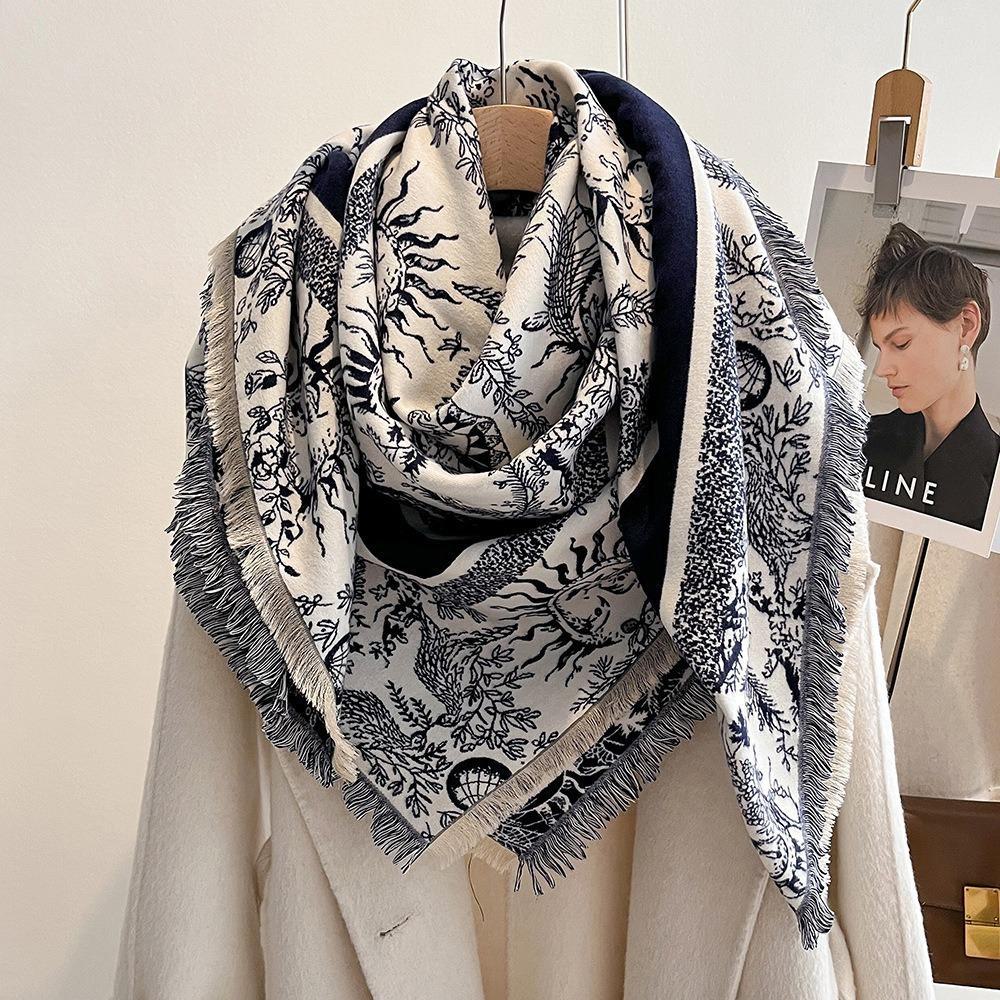 Luxury Imitation Cashmere Shawl: 140cm Square, Warm & Thick with Short Tassels