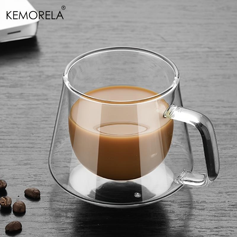 KEMORELA 4pcs Double Wall Glass Coffee Cup With Handle Insulated Transparent Coffee Cup Double wall Drinkware Tea Milk Latte