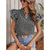 Summer Women Sweet Cute Plaid Short Sleeve Top Double Layer Ruffle Hem Blouse
