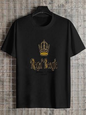 Regal Beagle Casual T-shirt - Black with Elegant Golden Crown & Script Logo
