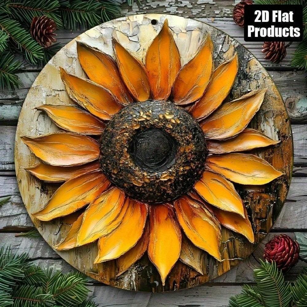Vintage Round 8 Inch Sunflower Tin Sign Retro Metal Wall Art Home Decor Kitchen Plaque