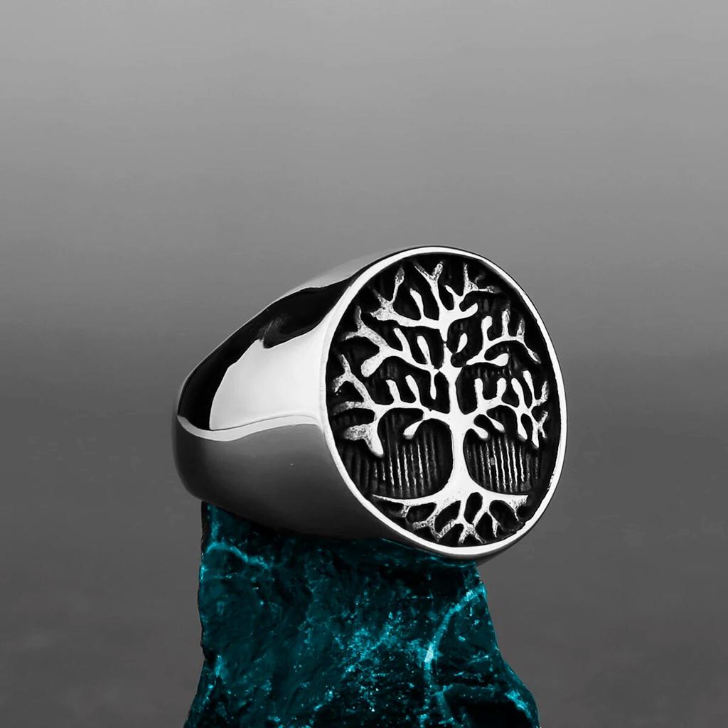 Nordic Viking Stainless Steel Ring Anchor Compass Tree of Life Rune Amulet Wolf Men Women Finger Jewelry Biker Party Club Gift
