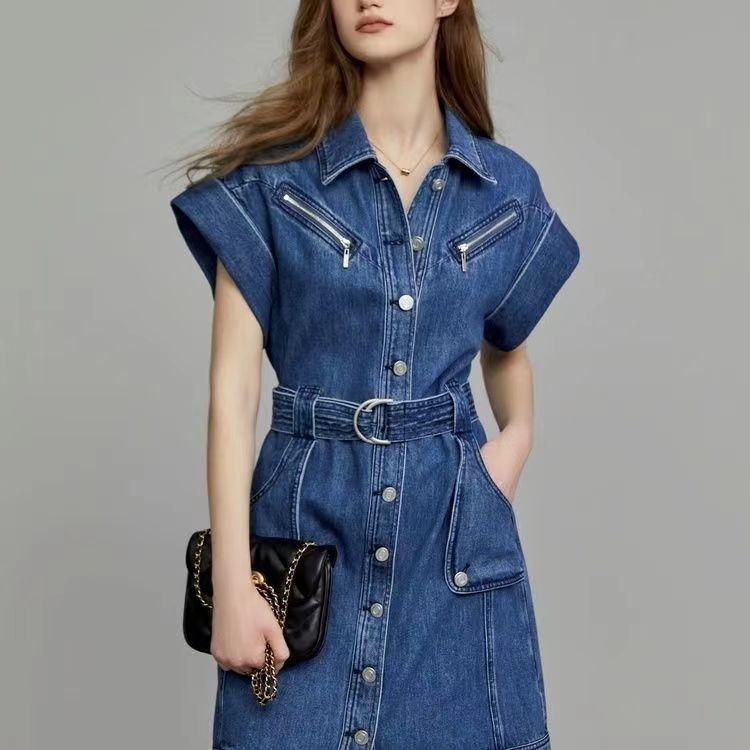 

Платья, джинсовое платье, короткие рукава, винтажная талия, S-XL