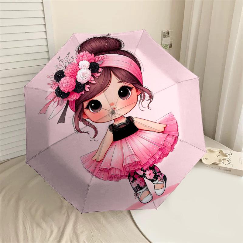 

1PC Little girl dancing ballet Umbrella-8-Rib Reinforced Portable Folding Travel Suitable for All Seasons Outdoor Daily Use-H0314
