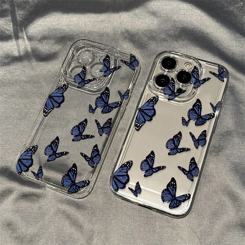 Dark Blue Butterfly for iPhone17promax Apple 16 Mobile Phone Case 14/13 Fine Hole 15 Transparent 12