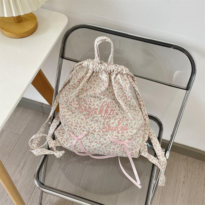 4 Pastoral Small Floral Retro Travel College Student Letter Embroidered Shoulder Bag Travel Backpack