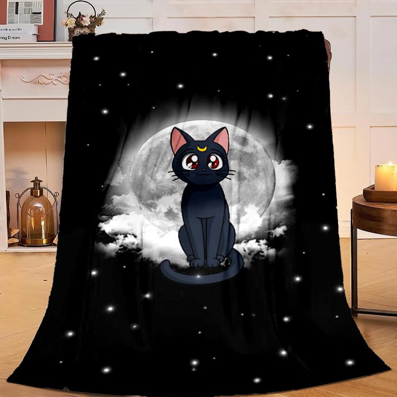 1PC Lunar Cat Magic Night Flannel Blanket Gift, Suitable for Both Men And Women, Soft Ideal for Beds And Sofa, Birthday Or Christmas Gift