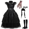 Abito da sera in rete da ragazza per cosplay della Famiglia Addams di Mercoledì con accessori (Taglia unica)