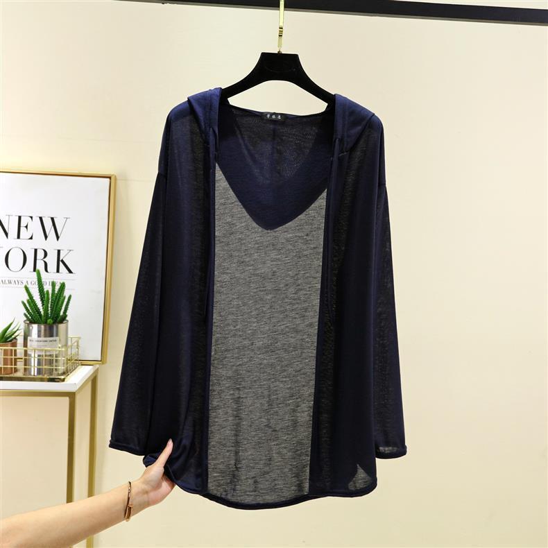 Women's Summer Tencel Hooded Cardigan - Solid Color Long Sleeve Shawl, Loose Plus Size AC Shirt Jacket