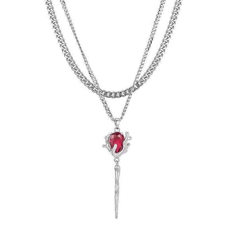 2pcs Fashion Creative Love Sword Heart Shape Pendant Necklace Couples Women and Men Party Jewelry Couple Gift Accessories