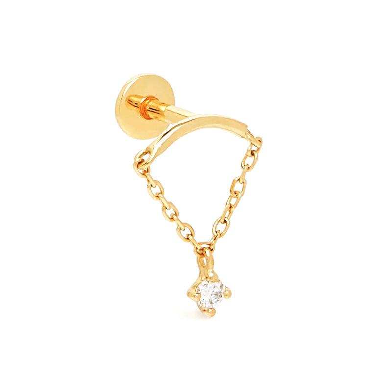 Diamond Fringed Chain Flat Head Thread Piercing Ear Bone Nails Female Personality Earrings