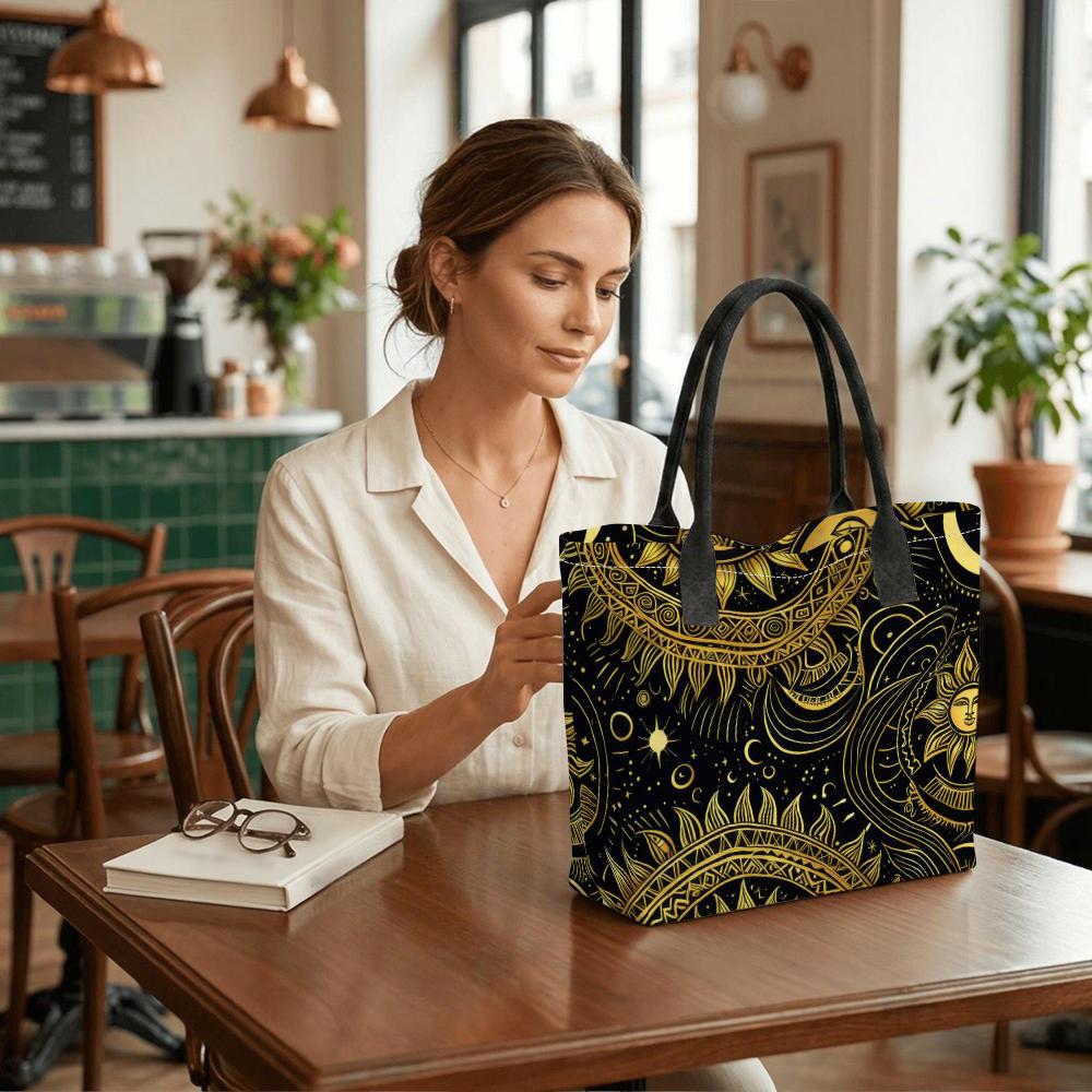Boho Sun Moon Print Tote Bag Large Capacity Casual Shoulder Handbag for Daily Use