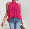 Women Tops Halter Neck Sleeveless Solid Color Pullover Tops Multi Layer Ruffle Hem Commuting Style Short Tops