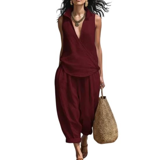 

Women s Two Piece Suits Casual Solid Color Cloth Set Loose Fit Polyester Fiber Lightweight Comfortable Outfit for Spring Summer Autumn Daily Wear XXL вино красного