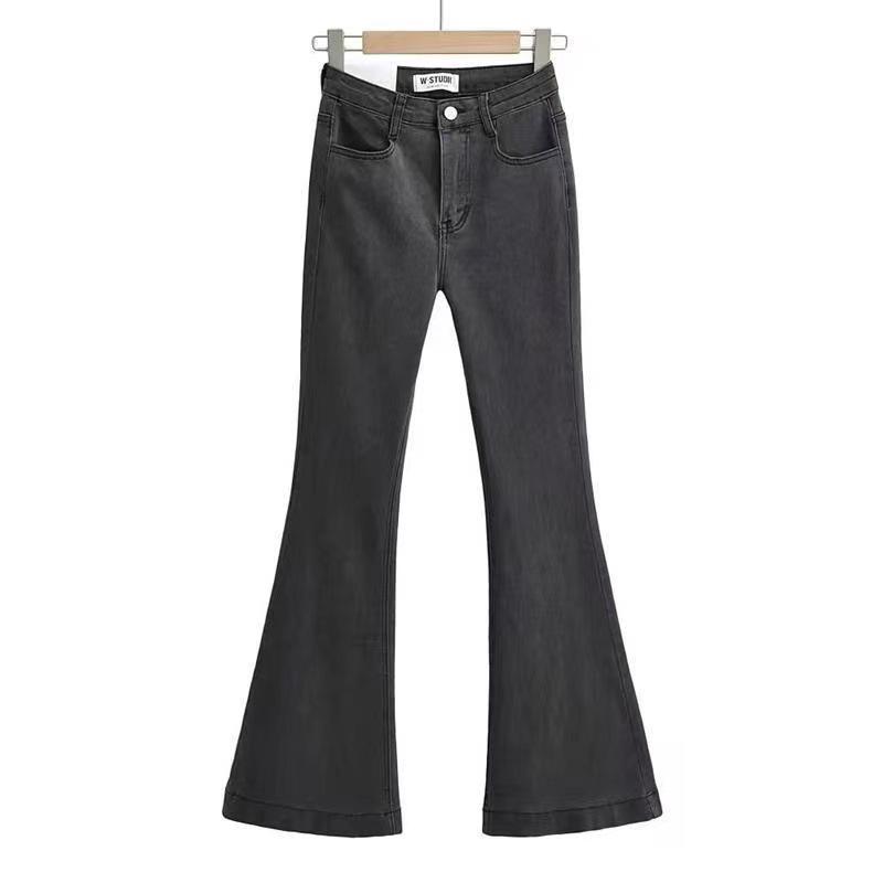 Korean Spicy Girl High Waist Flared Jeans: 2024 Spring/Autumn Elastic Slimming Skinny Trousers