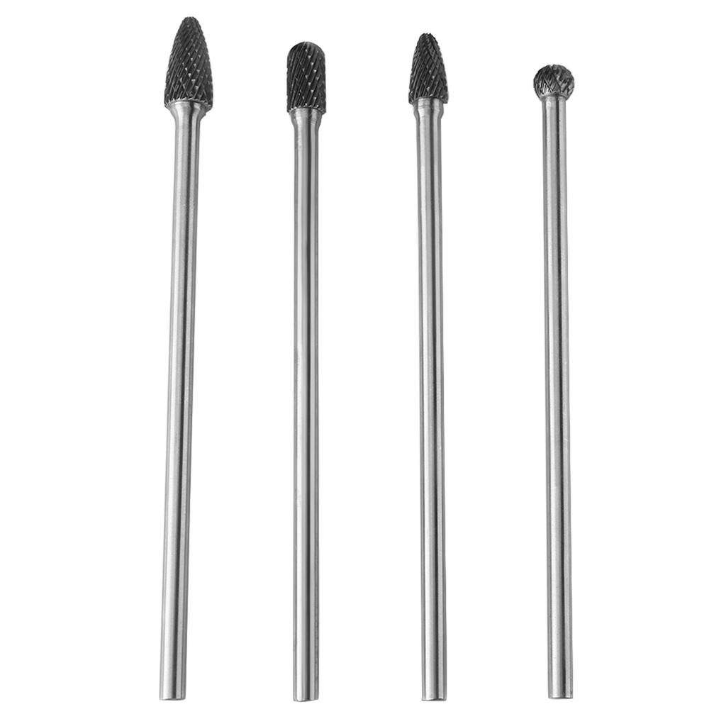4pcs Cemented Carbide Rotary Files Double Cut Burr Set 6mm Shank Metalworking Tool
