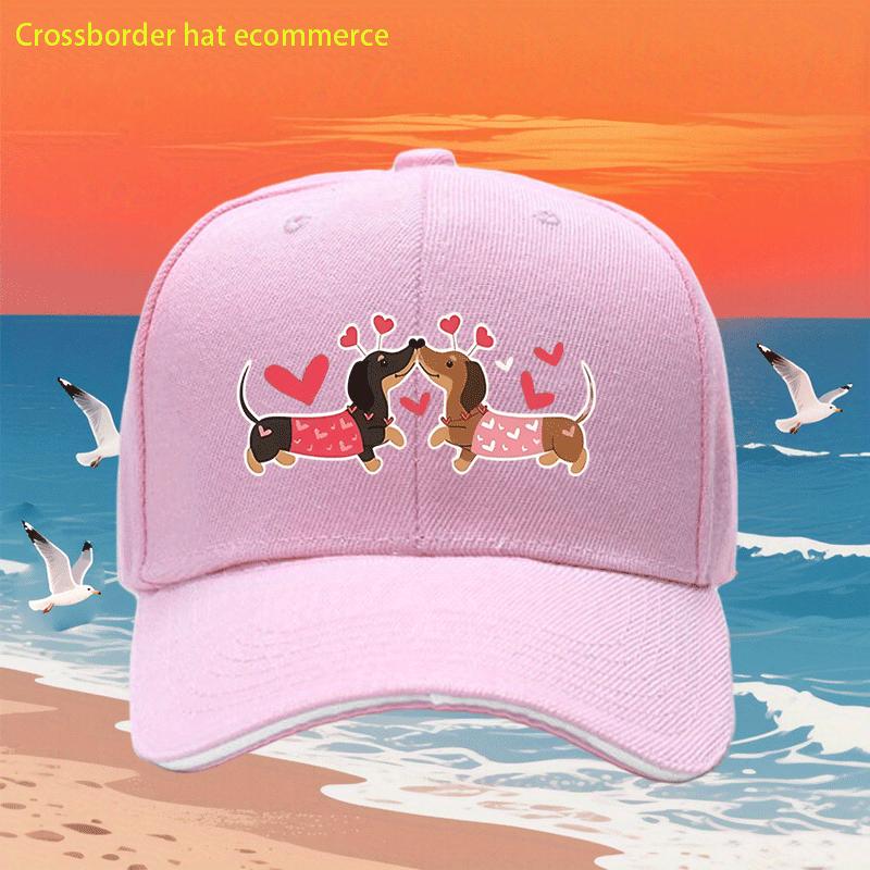 Süßes Dackel-Paar Valentinstag Baseballkappe Polyester Verstellbar Lässig Sommer Hundeliebhaber Geschenk