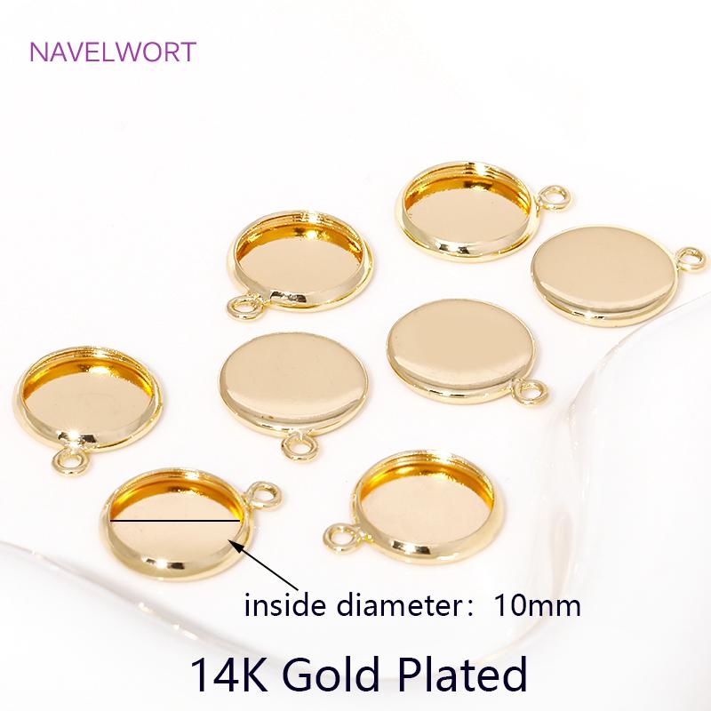 6/8/10mm 14K Gold Plated Cabochon Blank Tray Charms Connectors For DIY Bracelets Necklaces Jewelry Making Accessories Supplies