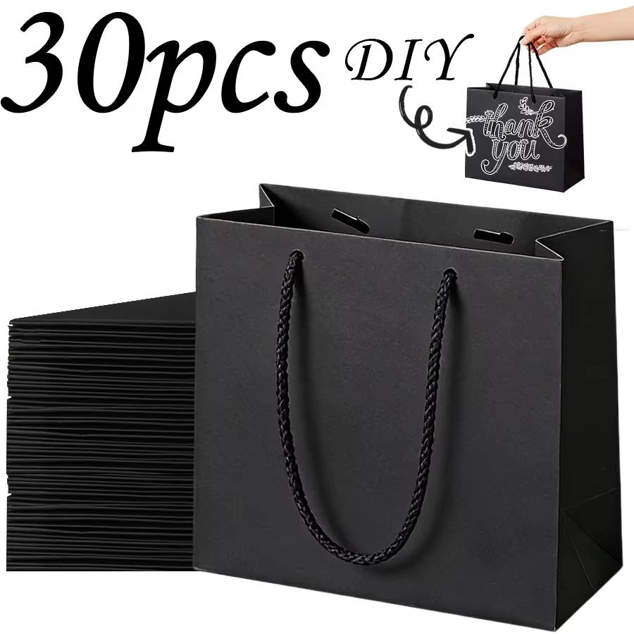 10/30 Pcs Black Paper Gift Bags, Heavy Duty Handled Tote Bags Multipurpose for Birthday Wedding Daily Use 8.6x3.9x7 Inch