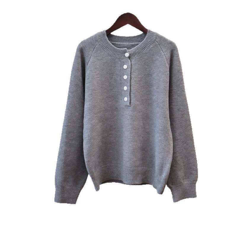 Autumn and winter new solid color loose high-end knitted sweater top lazy wind soft waxy sweater pullover woman