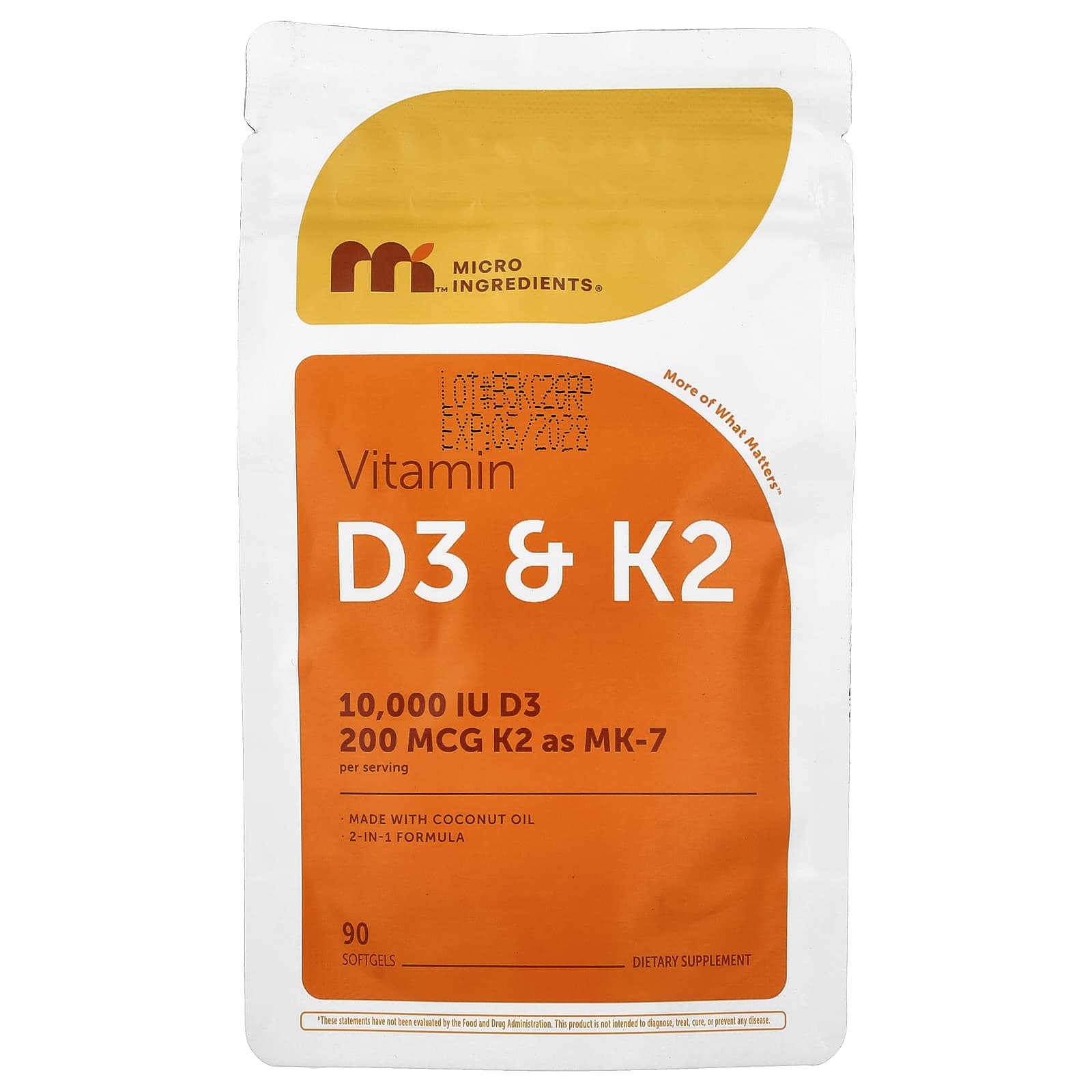 Micro Ingrédients, Vitamine D3 & K2, 90 Gélules Molles