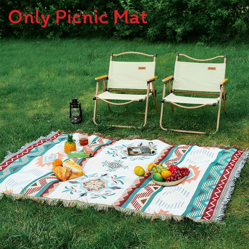 Bohemian Style Outdoor Picnic Blanket With Thick Cotton Linen For Camping And Garden Use