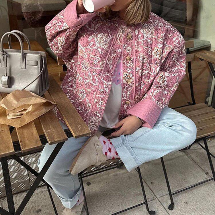 

2024 Autumn Cotton Round Neck Cardigan: Long Sleeve, Single-Breasted, Loose Fit, Casual Jacket with Print for Cold Protection L