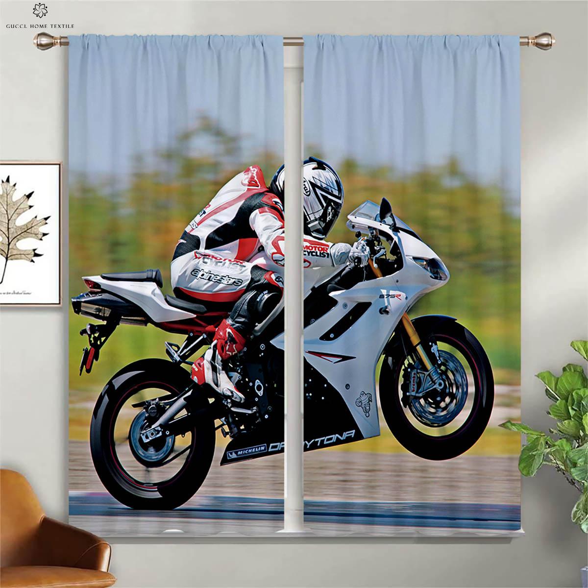 

Черно-белый Город Здание Гоночный Мотоцикл 3D Печать Занавеска, Карман для штанги, Спальня, Гостиная, Кухня, Клуб, 2 шт. W50xH130(CM)x2PCS&Grommet Top