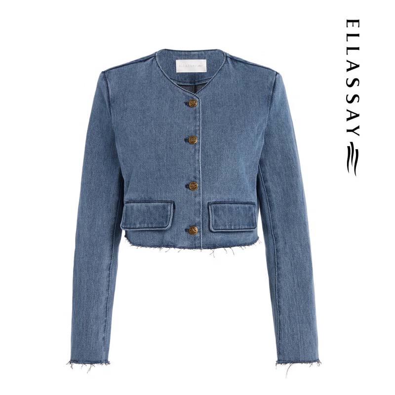 ELLASSAY Women's Classic High-Waist Short Denim Jacket