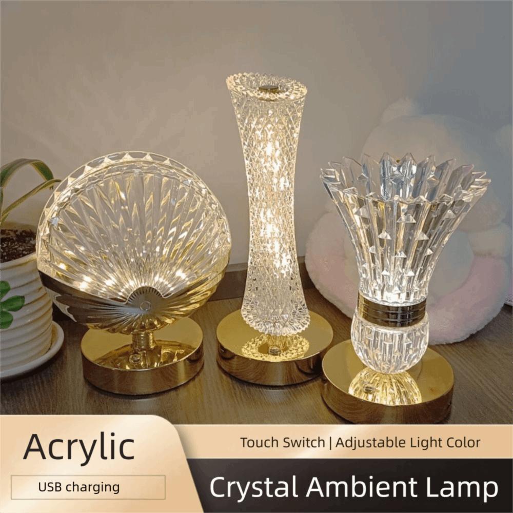 Dimmable Crystal Table Lamp Touch Control Soft Lights LED Desk Lamp Vase Design Ornaments Atmosphere Light Restaurant Ambiance
