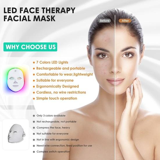 Led Light Therapy Mask, 7 Color Led Face Mask Light Therapy, Face Light Therapy Device, Red Light Therapy, Remove Wrinkles, Red Light Face Mask