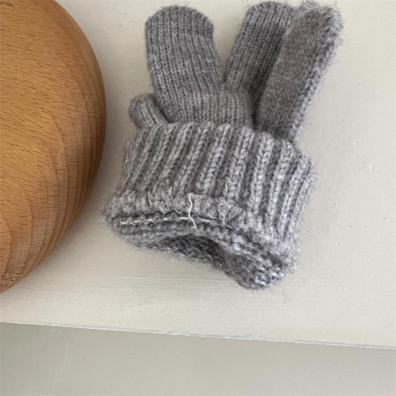 3-7Y Baby Cartoon Bear Mittens Winter Warm Kids Girl Solid Doll Gloves Knitted Children Toddler Thick Teething Mitten Handschoen