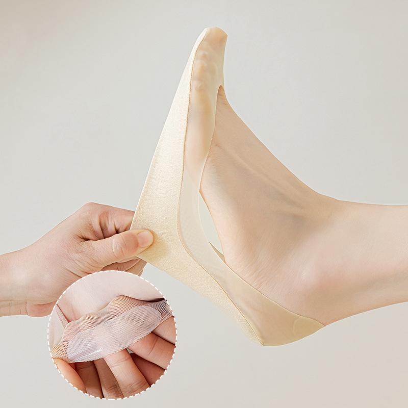 1/3/5 Pairs Summer Invisible Silicone Anti-slip Socks No Show Ultra-thin Breathable Sock Solid Color Ice Silk Low Cut Boat Socks