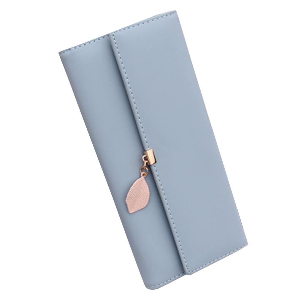 Women Wallet Long Wallet Trifold PU Large Capacity with Leaf Pendant Portable Card Holder Wallet for Adults Daily Light