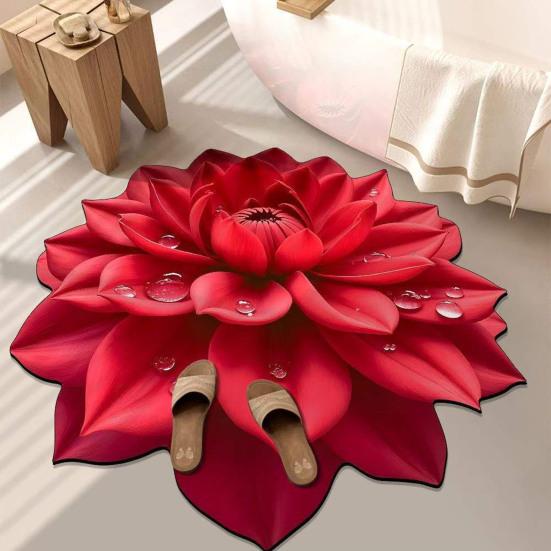 Diatomaceous Earth Floor Mat 3D Realistic Floral Design Bath Mat Non-Slip Absorbent Mat Quick-Drying Easy to Clean Shower Rug